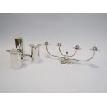 A silver plated candelabra (stamp to underside) by Berg Denmark, plus candle holder by Arthur Price,