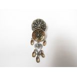 An early 20th Century David Andersen silver filigree brooch with pendant droplets