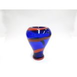 A Murano 'Formia' glass vase in blue with orange spiral design, etched 'Formia 09.