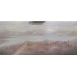 In the manner of Tessa Newcomb - An early circa 1980's oil on board landscape 83cm x 36cm.
