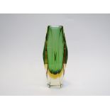 A Murano glass "Sommerso" cut vase in amber and green (minor chip on the edges) 20cm high