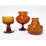 Erik Hoglund - Three Boda amber glass pieces, pedestal bowl No.H859/140, 15cm high, another No.