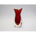 A Murano 'Formia' red glass vase cased in clear,