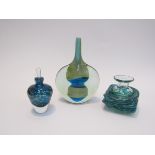 A Mdina glass "Lollipop" vase, a Mdina scent bottle and one other Mdina item.