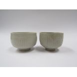 DAVID LEACH (1911-2005) A studio porcelain small fluted teabowl in pale celadon glaze,