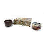 Oldrich Asenbryl Studio Pottery lidded pottery box with abstract design original labels still