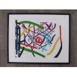 A framed and glazed print of abstract colourful lines, signed 'Nelson' 1/1,