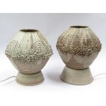HOWARD CHARLES (XX) Two studio pottery table lamps with pierced and applied globes,
