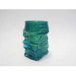 Mdina glass - an early textured vase in blue and green, textured body with polished pontil,