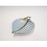 A Stig Lindberg designed Gustavsberg leaf dish with blue and white stripes, 19cm x 16.