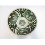 A 1970's Aldermaston Pottery Edgar Campden bowl, green painted swirls,