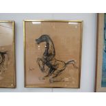 SUNIL DAS (Indian 1939-2015) A framed and glazed charcoal on paprer drawings of horses.