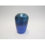 A London Glass Blowing Workshop iridescent blue vase, incised details to base, 14.