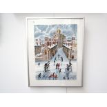 JOHN ORMSBY (1969- ) A framed original watercolour on paper painting of a snowy street,