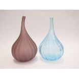 Two Venetian glass drop vases by Venezia Salviati in satin mauve and blue designed by Renzo Stellon.