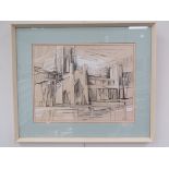 URSULA PUSCH-WEMRICH (Danish XX):A framed and glazed charcoal and white pastel abstract