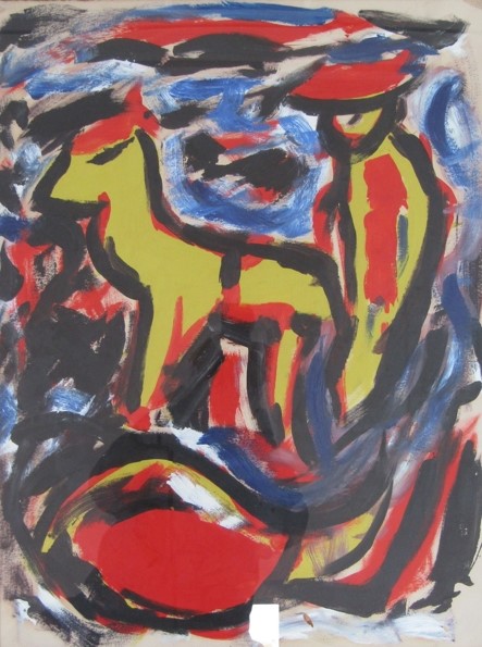 In the manner of JOSEF HERMAN (Polish-British 1911-2000): An oil on card of a farmer and beast. - Image 2 of 3