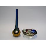 A Murano Italian glass vase complete with original vintage sticker still intact and a multi