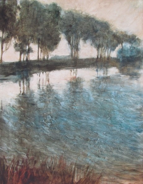 FLEUR EEKK (XX) A framed oil on plaster on board, lake scene with avenue of trees, - Image 2 of 3