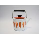 A Catherine Holm enamelled kettle, white with orange detail. 21.