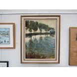 FLEUR EEKK (XX) A framed oil on plaster on board, lake scene with avenue of trees,