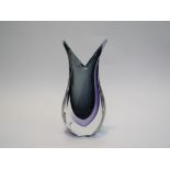 A Murano 'Formia' midnight blue and lilac vase encased in clear, 'V shaped rim,