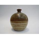 PETER LANE (b.1932): An early stoneware vase with varying bands of ash glaze.