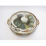 EDGAR CAMPDEN (XX) - An Aldermaston Pottery shallow casserole dish with the lid painted with a