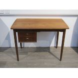 A Danish dark stained beech single pedestal desk with two drawers, raised on tapering legs,