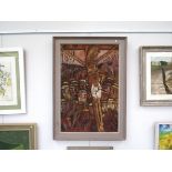 HELEN TREVELYAN (XX/XXI) A framed oil on board titled 'Crucify Him'. Labelled verso.