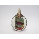 Isle of Wight glass lollipop vase with impressed seal to base, red and ochre colours,