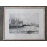 KATARZYNA COLEMAN (XX/XXI) A framed and glazed mixed media on paper, industrial dock scene.