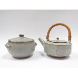 JOHN & KATE TURNER - An ash glazed facetted teapot and similar glazed lidded tureen.