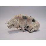 A well modelled Raku studio pottery old spot pig, signed and inscribed to base, 10.