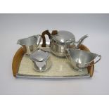Five piece of Picquot Ware tea set and tray