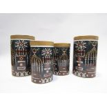 Four Portmeirion 'Magic City' pattern canisters, two at 21cm high and two 17.