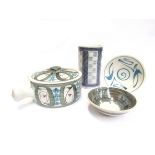 Aldermaston Pottery - Four items including an Edgar Campden lidded casserole (a/f),