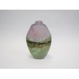 NORMAN STUART CLARKE (XX) A studio art glass vase in pink and blue with central mottled band,