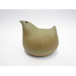 A stoneware figure of a bird, possibly Swedish, with speckled olive and ochre glaze, 10.