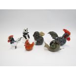 A collection of Langham Glass animals and cockerels,