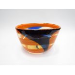 A Murano 'Formia' glass bowl, clear with bands of orange and blue drop detail,