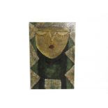 A large 1970's style oil on canvas abstract portrait, textured finish,