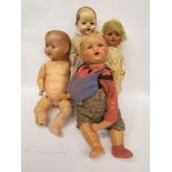 Four vintage bisque and hard plastic dolls including Pedigree (a/f)