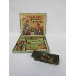 A vintage magnetic fishing game and set of dominoes