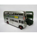 Two 1:24 scale diecast red double decker Routemaster buses