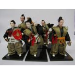 A set of five Samurai costume dolls on stands