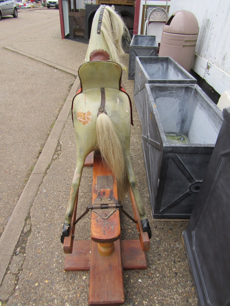 A late Victorian/Edwardian painted wooden bodied rocking horse with horse hair mane and tail with - Image 8 of 9