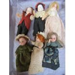 Six bisque head dolls house dolls