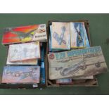 Two boxes of unmade model aircraft kits including Airfix, Matchbox,