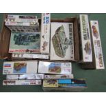 Fifteen assorted military model kits including Dragon, Nitto, Monogram, ESCI and Crown,